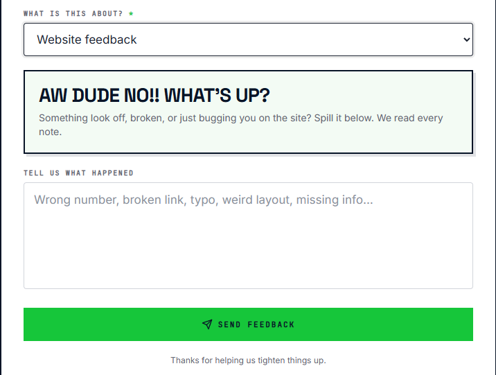 Built-in website feedback option on the contact page