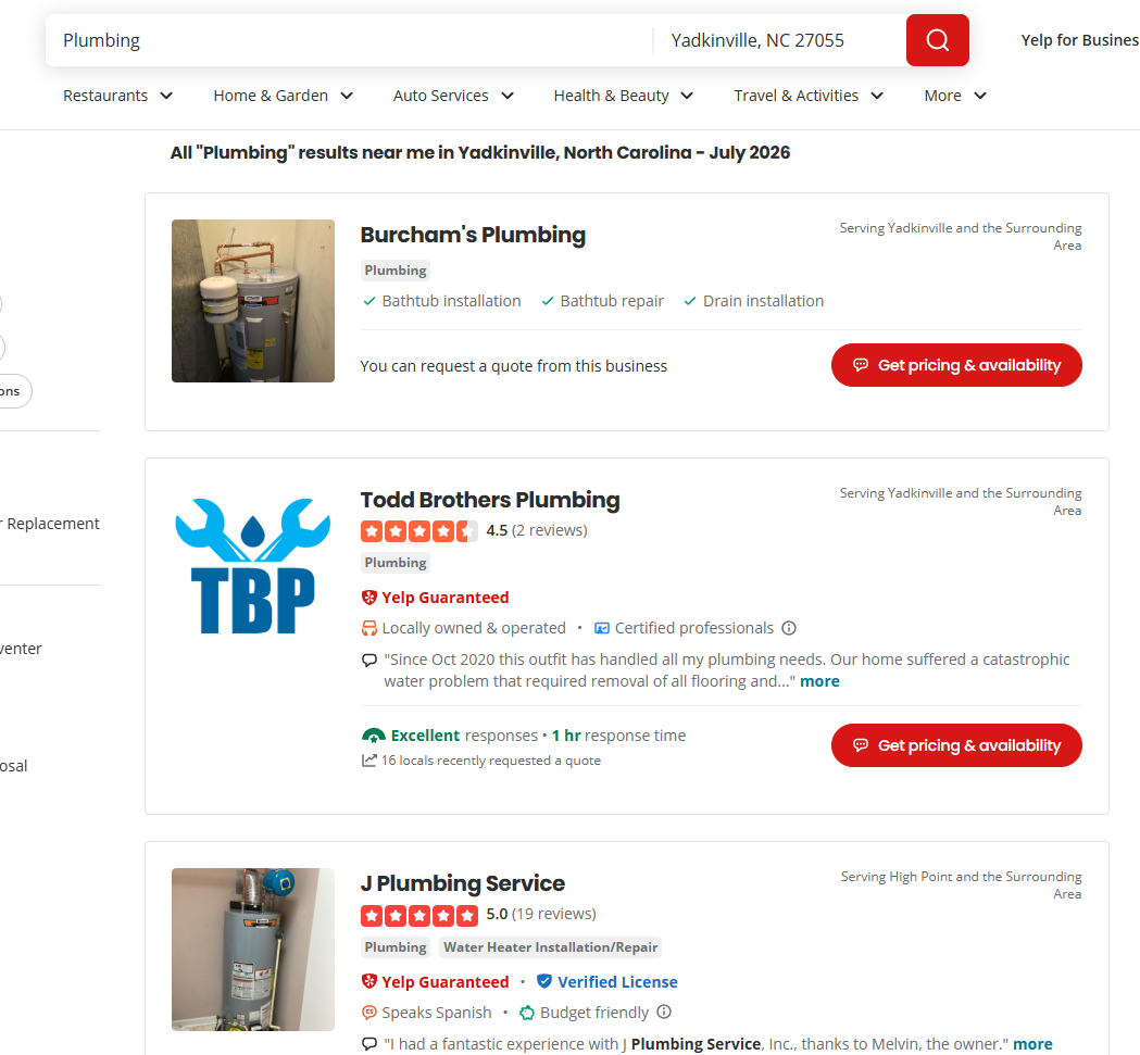 Organic search proof for Burcham's Plumbing in local results