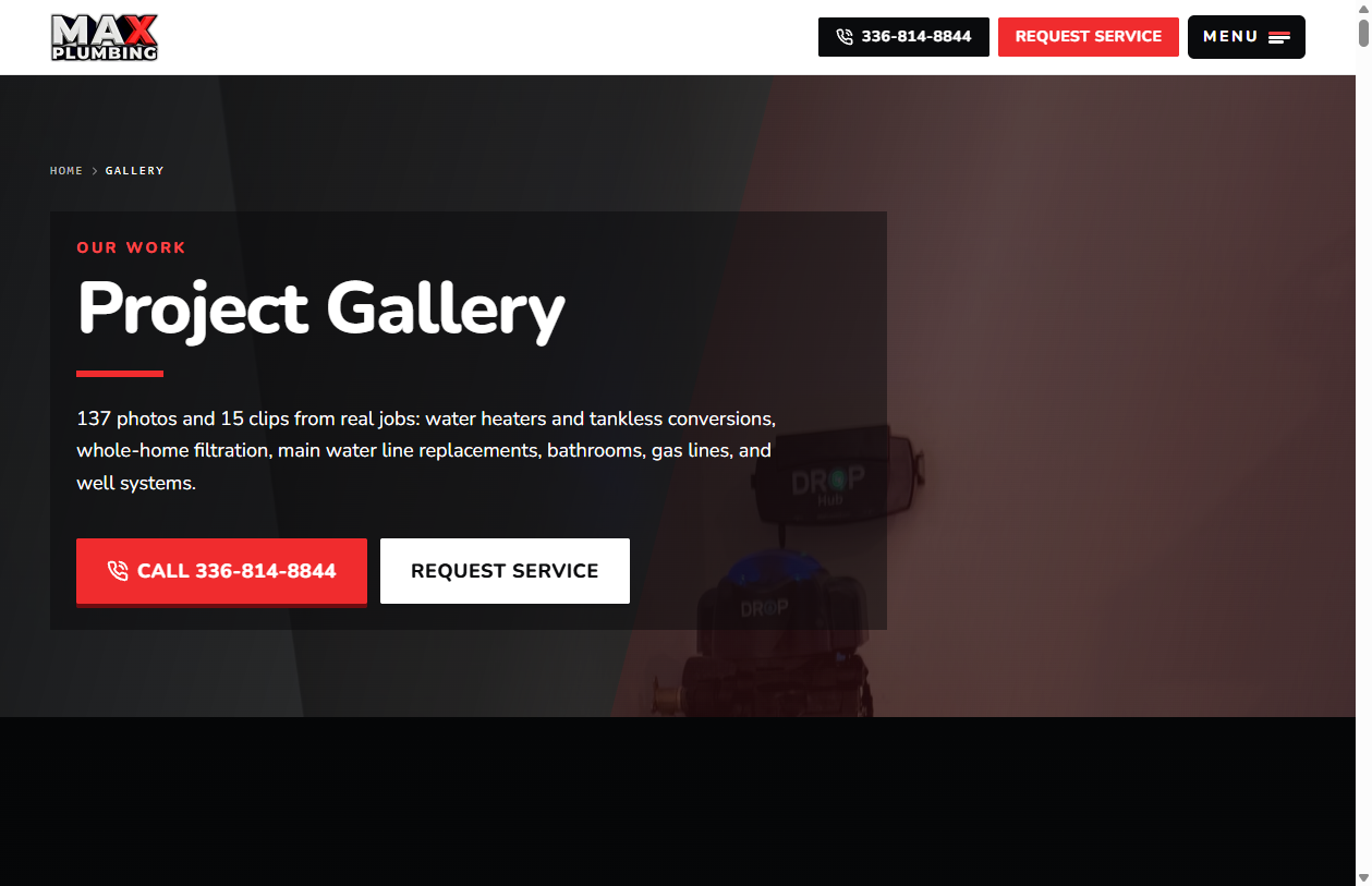 MAX Plumbing project gallery with real job-site photography